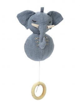 Elodie Details mjuk elefant musikalisk mobil med vacker melodi. Förtjusande denim elefan med en dragsko för en vacker melodi.