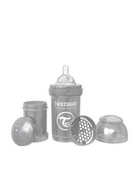 Twistshake pearl grey innehåller en praktisk behållare till pulver som gör att det går enkelt och snabbt att förbereda barnets måltider.