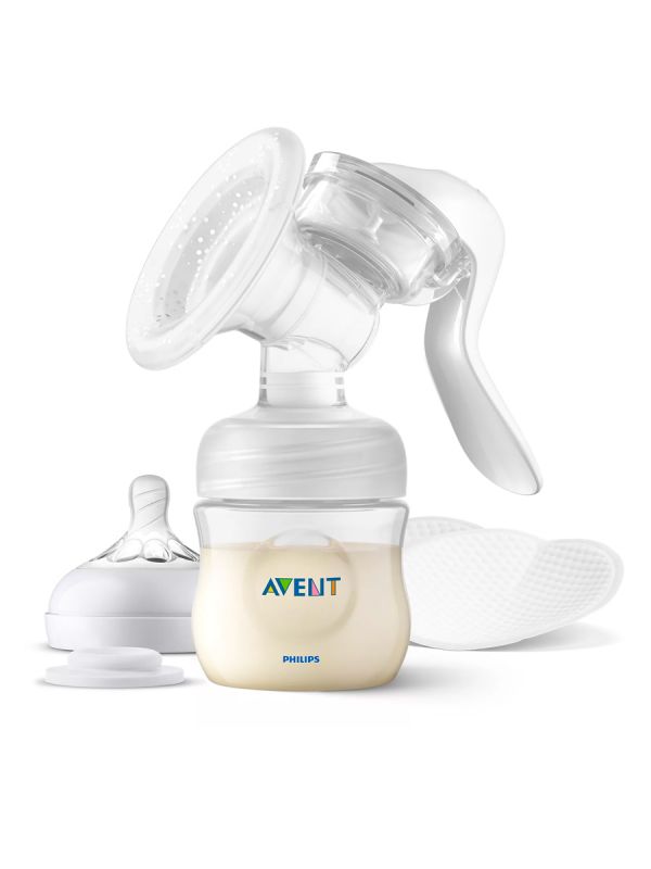 AVENT Natural manuell bröstpumpen har en unik design, som gör att mjölken flödar direkt från bröstet in i flaskan, t.o.m. när du sitter upprätt. Det betyder att du kan sitta bekvämare under pumpning. Alla delar tål maskindisk.