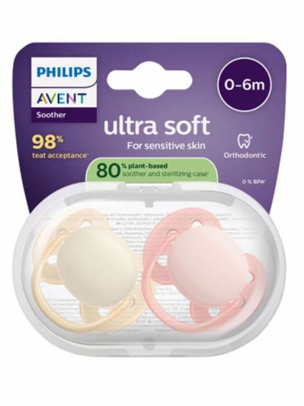 Philips Avent - napp Ultra Soft 0-6 månader, rosa/vanilj