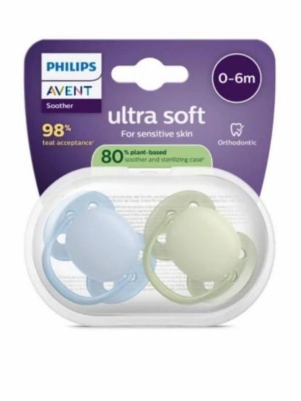 Philips Avent - napp Ultra Soft 0-6 månader, sininen/sage