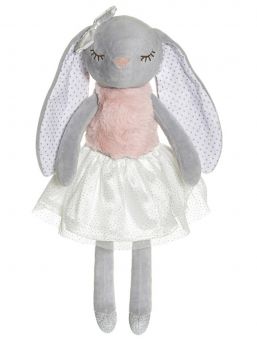 Söt Teddykompaniet ballerina kanin i en ljusgrå plysch med en tyllkjol, päls topp och silver ballerinaskor.