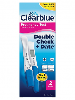 Clearblue Plus graviditetstest och Clearblue Digital graviditetstest med veckoindikator i samma paket.