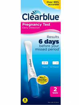 CLEARBLUE Tidig upptäckt graviditetstest har hög känslighet och kan användas redan sex (6) dagen efter utebliven mens. 2-pack.