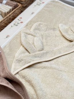 Handuk med huv för bebis, kanin sandshell