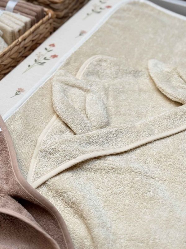 Handuk med huv för bebis, kanin sandshell