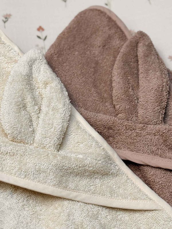 Handuk med huv för bebis, kanin sandshell