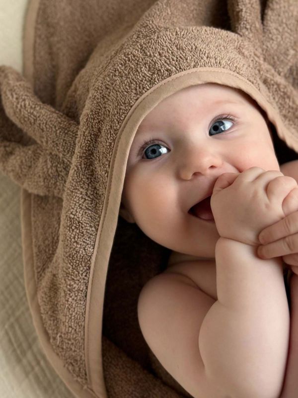 Handuk med huv för bebis, kanin warm taupe