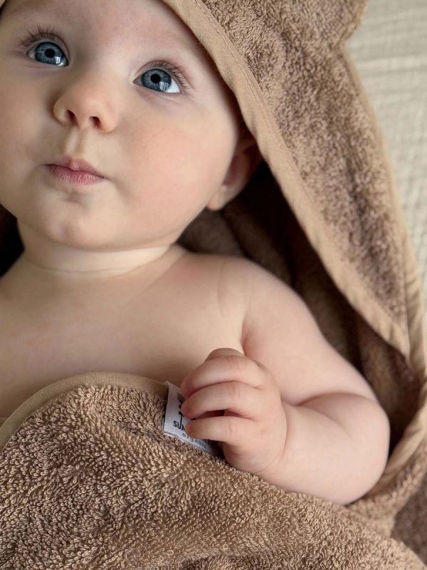 Handuk med huv för bebis, kanin warm taupe