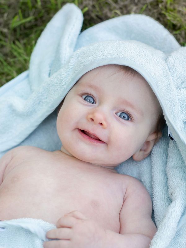 Handuk med huv för bebis, kanin ice blue