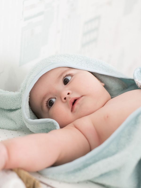 Handuk med huv för bebis, kanin ice blue