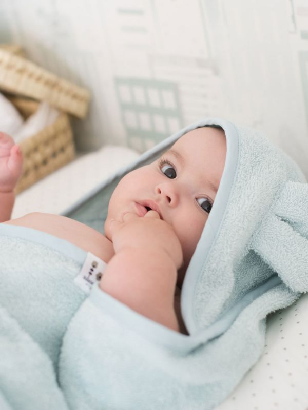 Handuk med huv för bebis, kanin ice blue