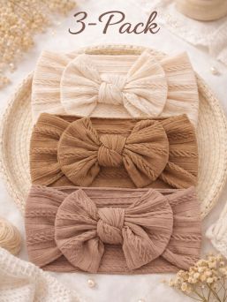 Bred rosett pannband för baby 3-pack, natural