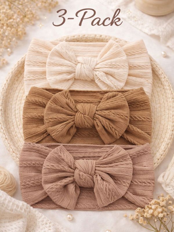 Bred rosett pannband för baby 3-pack, natural
