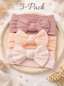 Bred rosett pannband för baby 3-pack, peach blush
