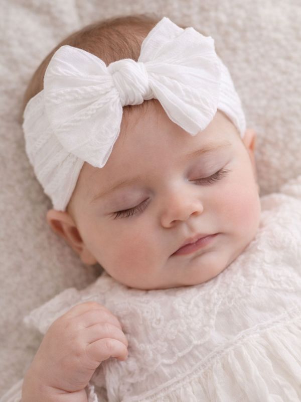 Bred rosett pannband för baby 3-pack, pink white