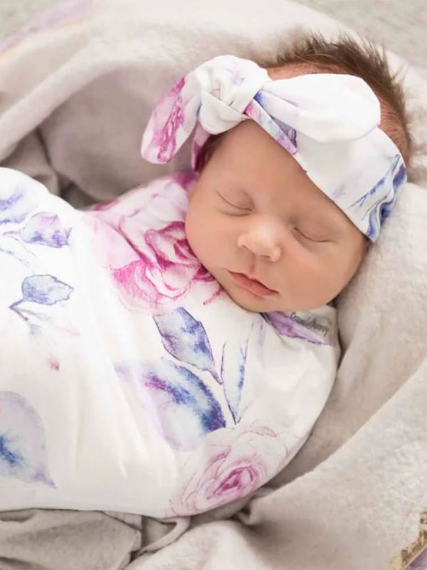 Snuggle Hunny swaddle och båge pannband - Lilac Skies