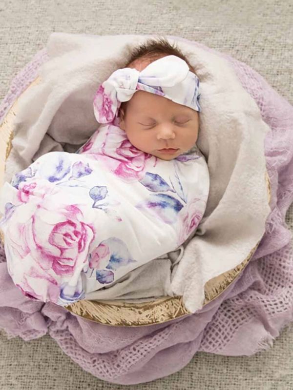 Snuggle Hunny swaddle och båge pannband - Lilac Skies