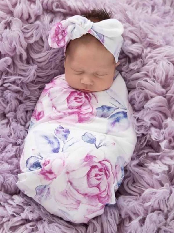 Snuggle Hunny swaddle och båge pannband - Lilac Skies