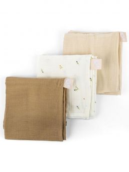 Muslindukar i ekologisk bomull 3-pack, cream | DOOMOO