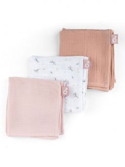 Muslindukar i ekologisk bomull 3-pack, flower pink | DOOMOO