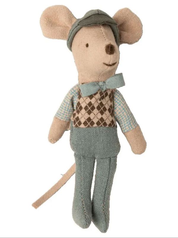 Maileg racerförarmus och gul racerbil - lekset med garage