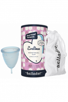 Belladot Evelina menskopp är en extra mjuk menskopp tillverkad av medicinskt silikon. Du kan tryggt använda Belladot Evelina när du sover, tränar, simmar eller är på resa.