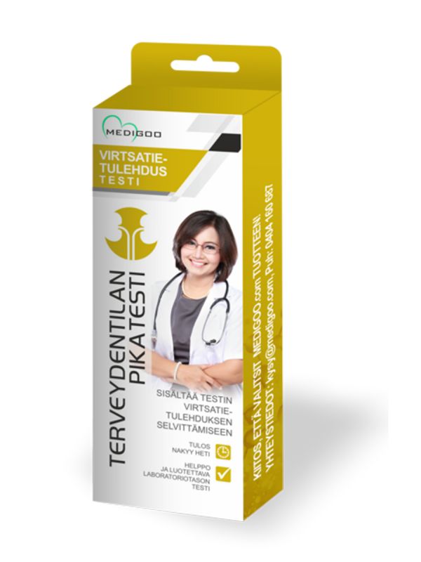 Med Medigoo urinvägsinfektionstest kan du enkelt och snabbt upptäcka om du har urinvägsinfektion. Det här testet behöver inte tas till laboratoriet för analys - du får se resultatet på två minuter!