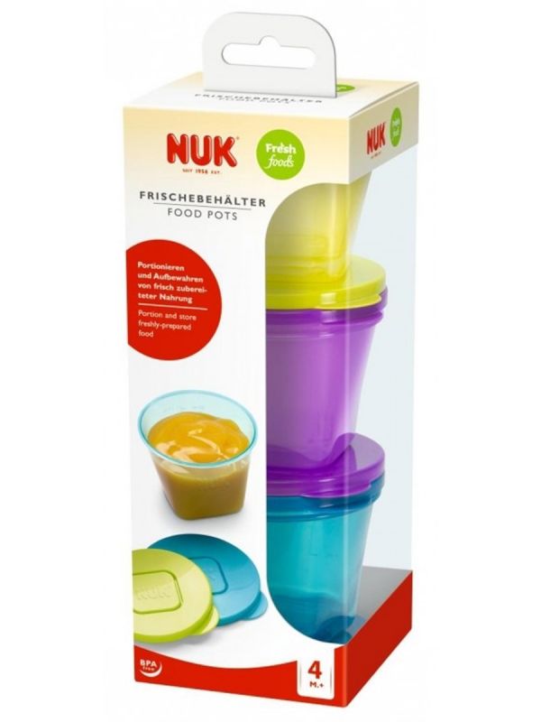 NUK Fresh Foods puréburkar är perfekta med hemgjorda puréer. De är lätta att fylla och förvaras i kyl eller frys.