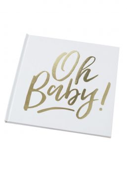 Söt guld förhöjd Oh Baby! Gästbok, perfekt för gäster att skriva meddelanden i någon baby shower. Gästboken innehåller 32 tomma sidor.