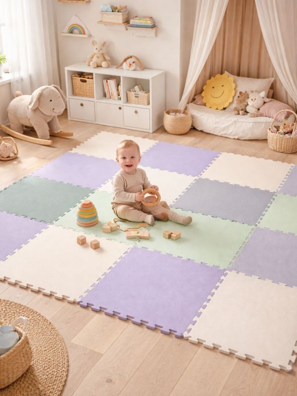 Lekmatta för barn 50x50cm, ljust rose