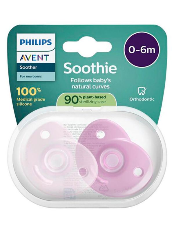 Philips Avent - Böjd Soothie-napp 0–6 mån, Pink
