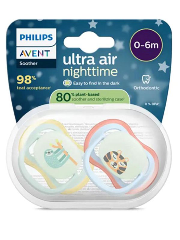 Självlysande Ultra Air Night-napp 0–6 månader 2 st, ljusblå/mint