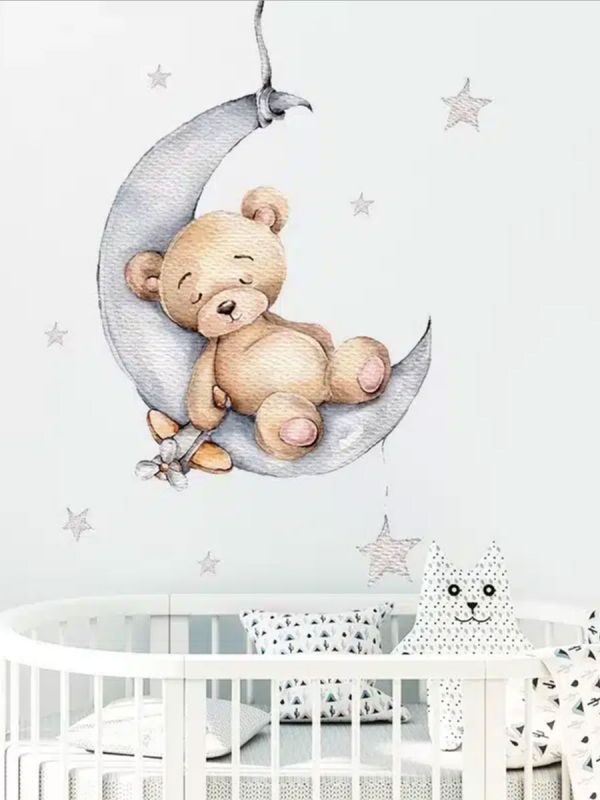 Väggklistermärke 100cm, Teddy Bear on the Moon