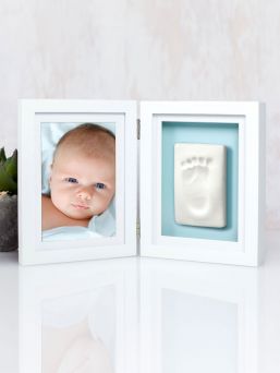 Dubbelram för handavtryck eller fotavtryck + foto, vit