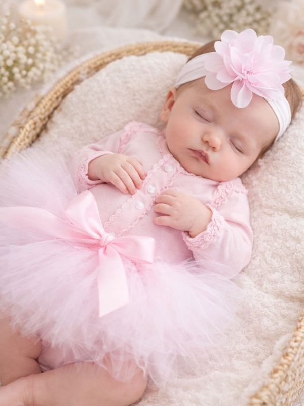 Tutu + huvudbandet blomma, ljust röd