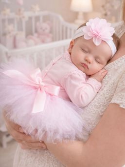 Tutu + huvudbandet blomma, ljust röd