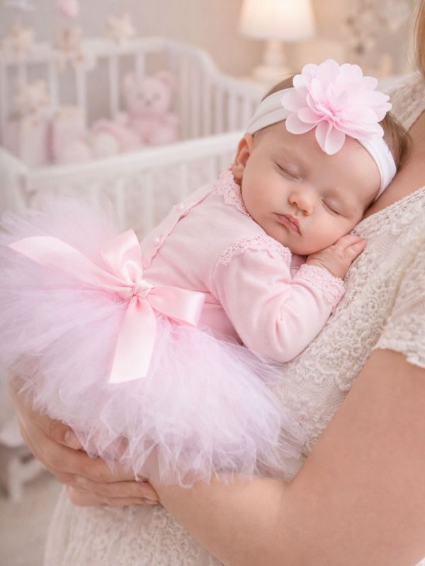 Tutu + huvudbandet blomma, ljust röd