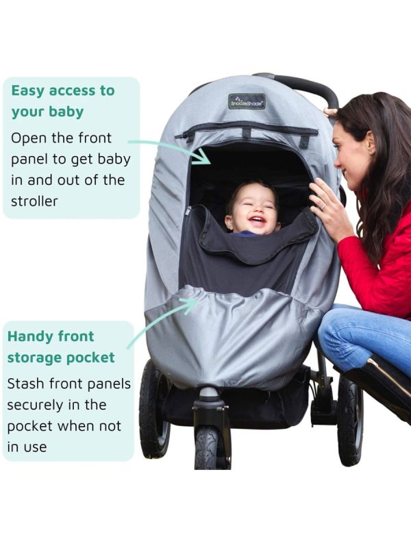 Med SnoozeShade Plus Deluxe-barnvagnens mörkläggningsgardin får ditt barn en god tupplur på resan i en barnvagn och gardinen skyddar också ditt barn från solens UV-strålar.
