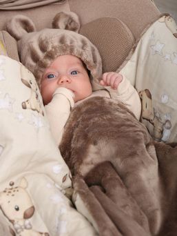 Värmeväska för bilbarnstol – Beige velvet and giraffes