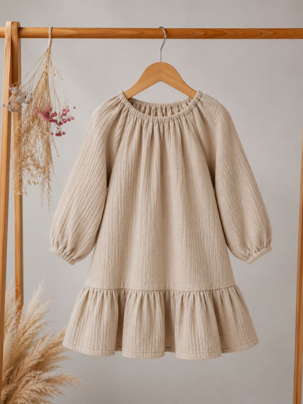 Gasbindaklänning för barn (långärmad), Beige