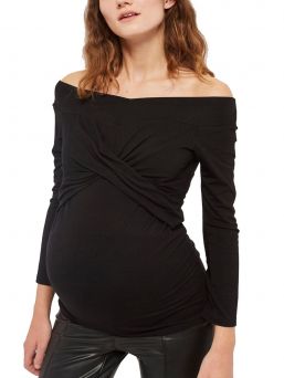 Bardot Off Shouler Maternity Top, svart | FUNMUM