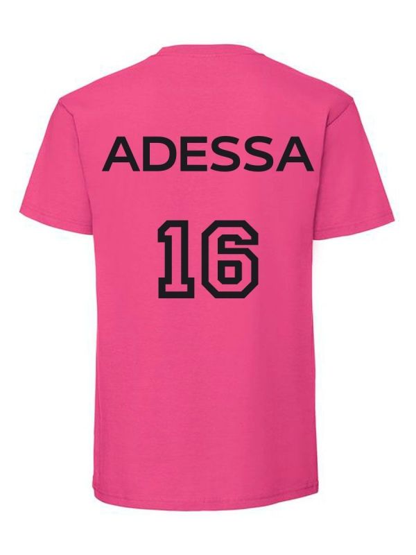 Game shirt with the child's name and number 104-164cm, pink