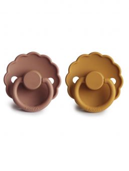 FRIGG Daisy 2-pack Baby napp, Honey Gold/Rose Gold. De danska FRIGG-napparna i silikon är anatomiskt formade.